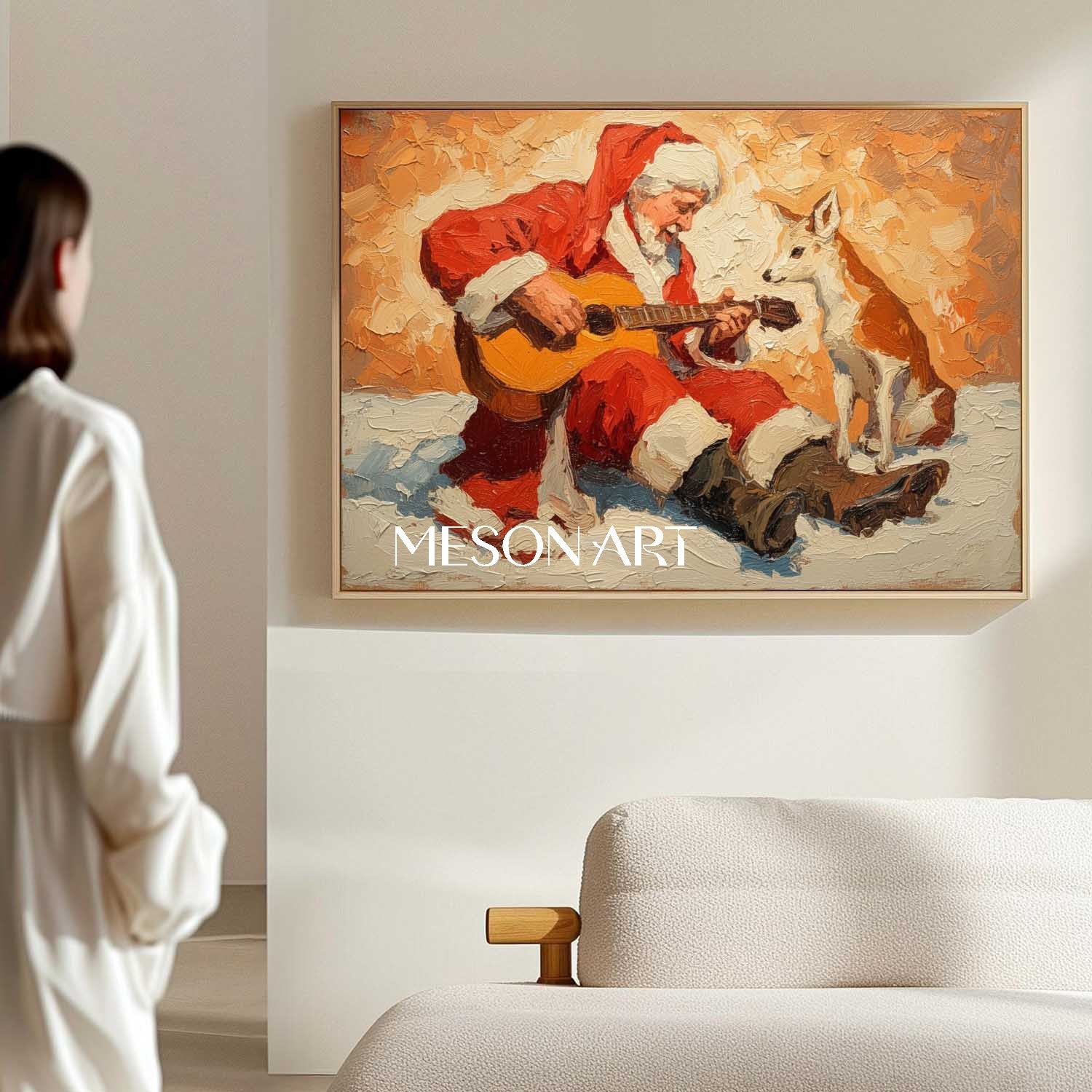 Festive Winter Art Santa Claus Textured Canvas Living Room Wall Decor