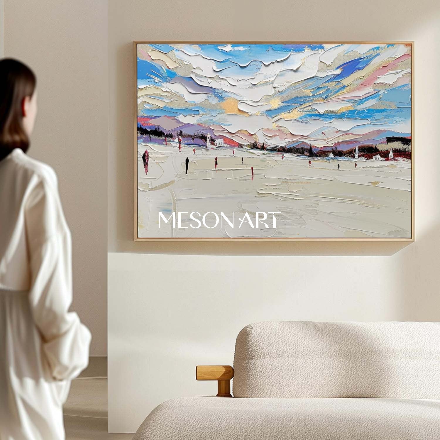 Modern Hand-Painted Snowscape Textured Abstract Canvas Art Bedroom