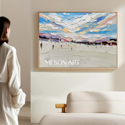 Modern Hand-Painted Snowscape Textured Abstract Canvas Art Bedroom