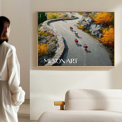 Autumn Landscape Modern Cycling Scene Original Artwork Living Room
