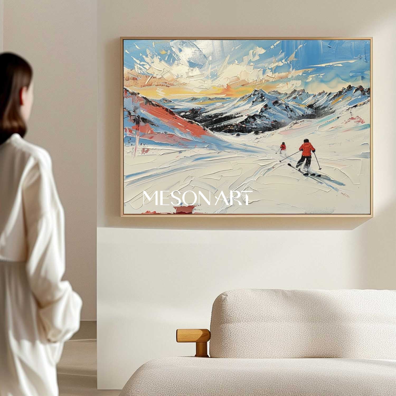 Buy Winter Art Snow Scene Ski Canvas Blue Textured Wall Decor Hallway