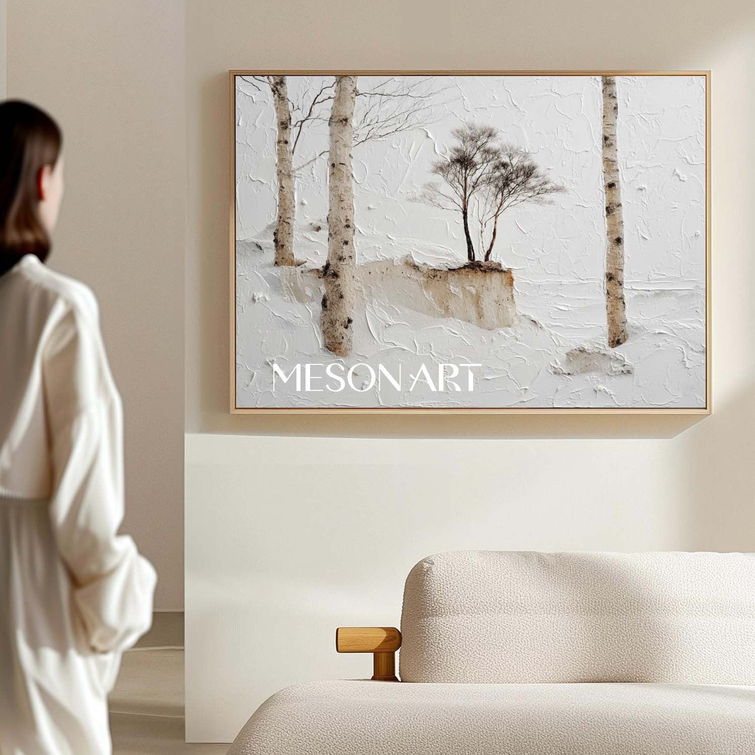 Serene Winter Art Trees Original Impasto Oil Painting Large Wall Art