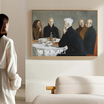Gray Modern Expressionist Art Large Framed Wall Canvas Dining Room