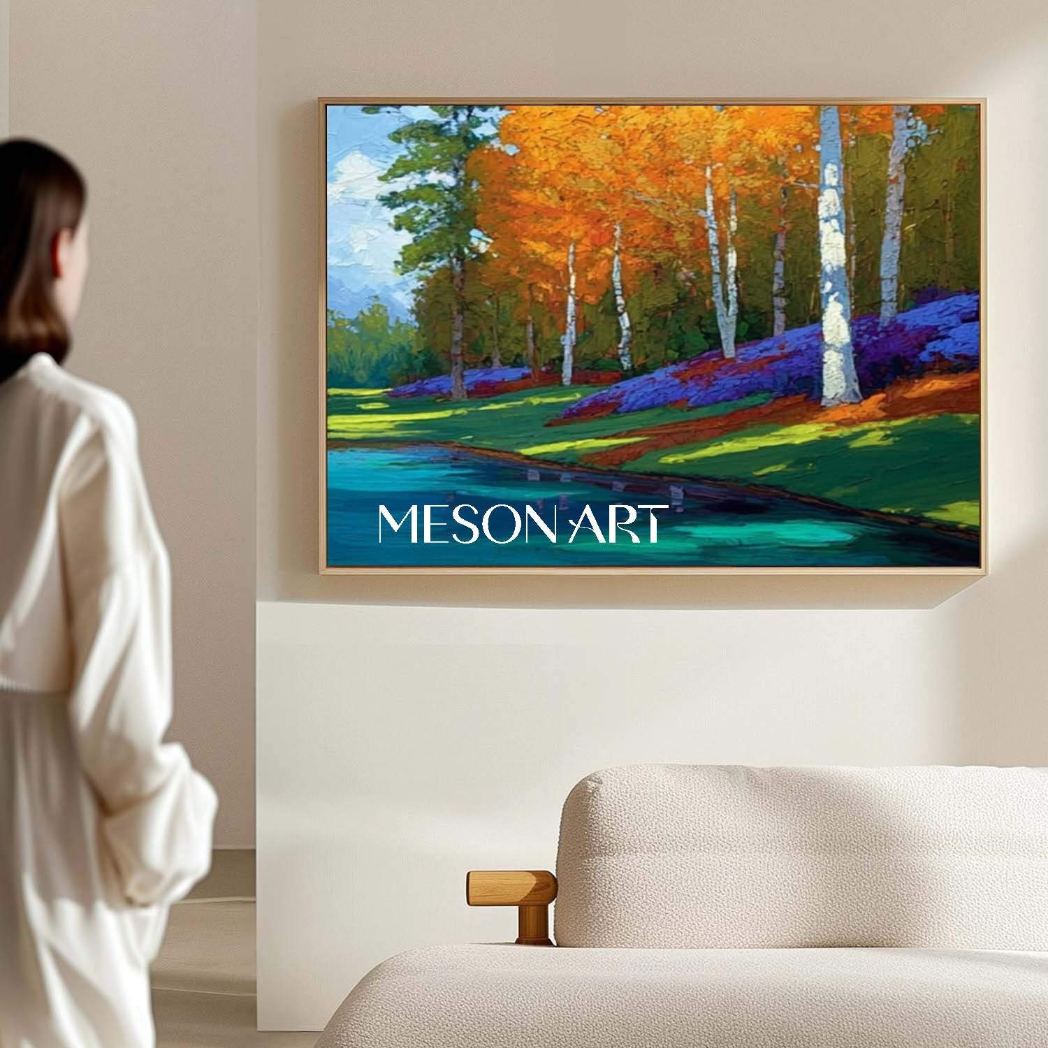 Colorful Autumn Canvas Nature Scene Art Txtured Canvas Living Room 