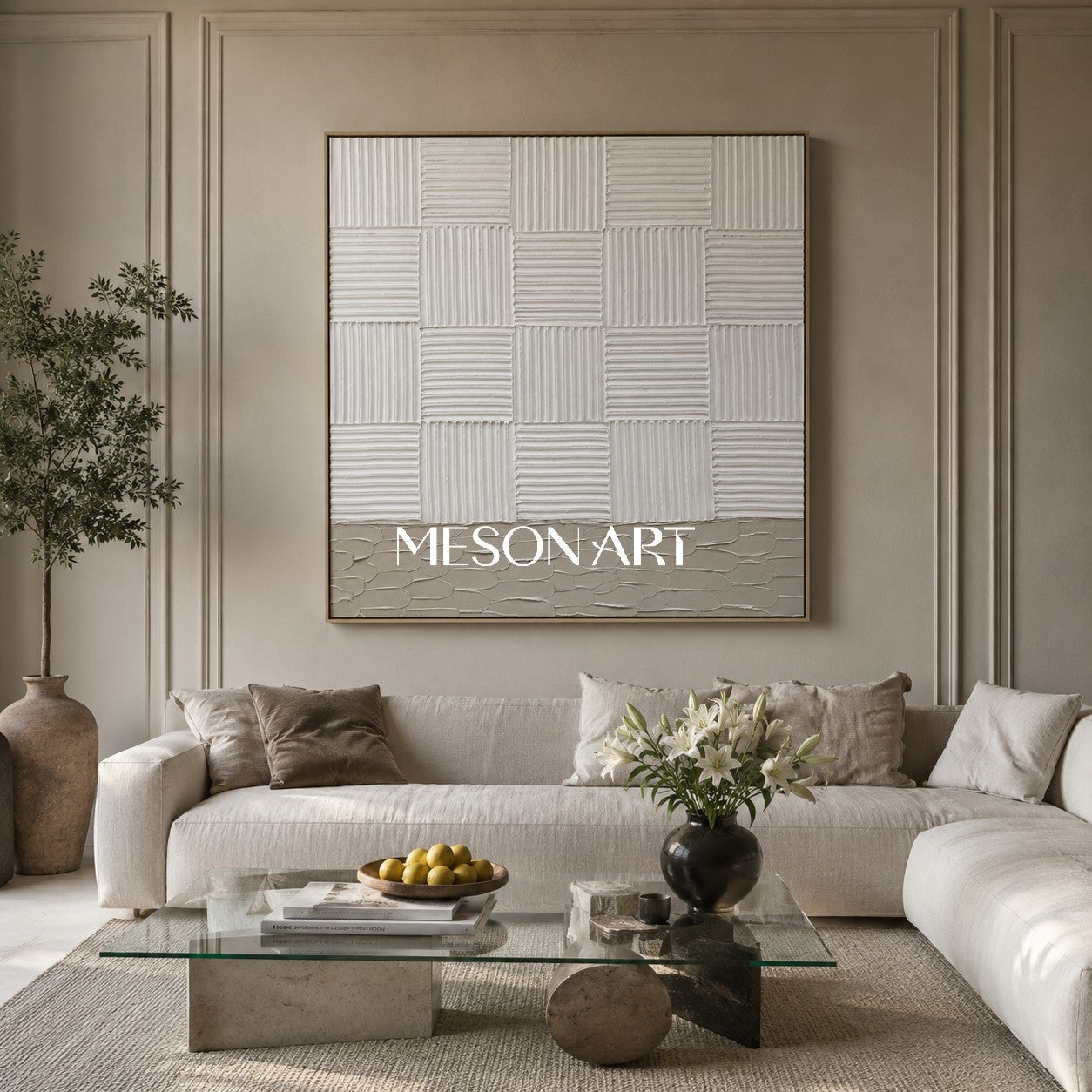 White 3D Textured Wall Art White Plaster 3D Abstract Painting White 3D Minimalist Canvas Art