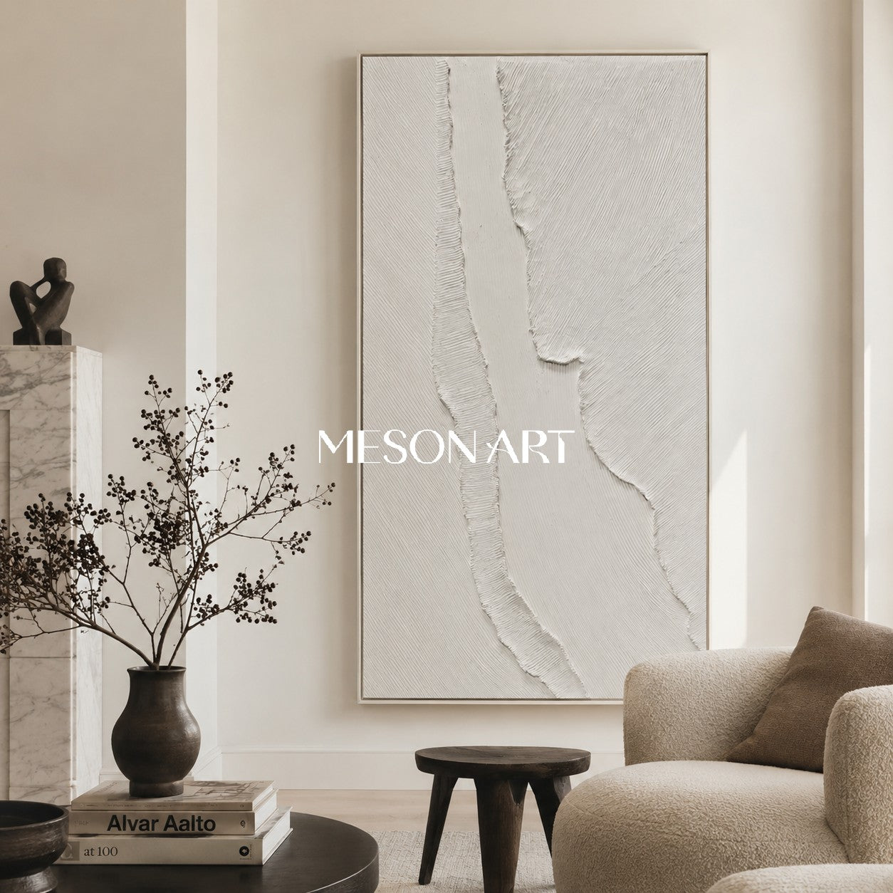 Large White 3D Abstract Canvas Art White Plaster Wall Art Textured Art Minimalism Painting Textured Wall Art