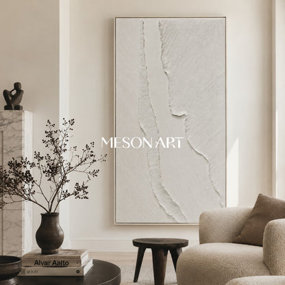Large White 3D Abstract Canvas Art White Plaster Wall Art Textured Art Minimalism Painting Textured Wall Art