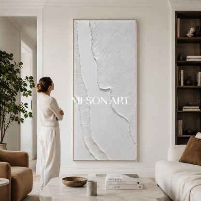 Large White 3D Abstract Canvas Art White Plaster Wall Art Textured Art Minimalism Painting Textured Wall Art