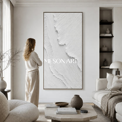 Large White 3D Abstract Canvas Art White Plaster Wall Art Textured Art Minimalism Painting Textured Wall Art