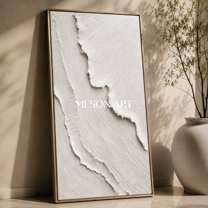 Large White 3D Abstract Canvas Art White Plaster Wall Art Textured Art Minimalism Painting Textured Wall Art