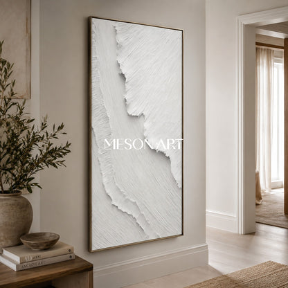 Large White 3D Abstract Canvas Art White Plaster Wall Art Textured Art Minimalism Painting Textured Wall Art