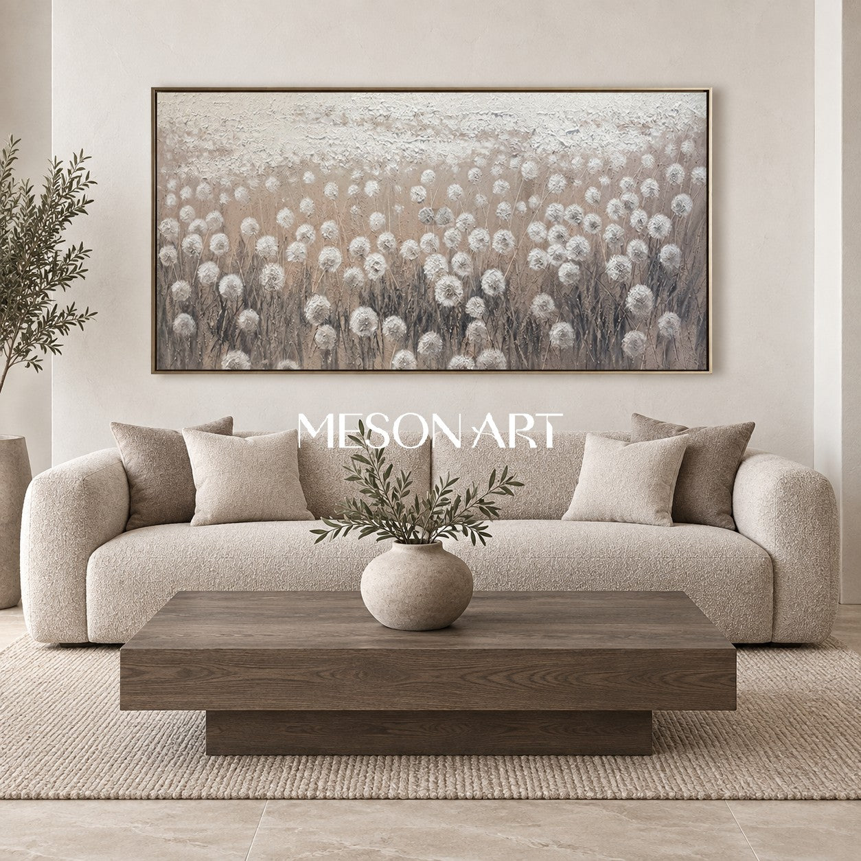 Wabi-Sabi Oil Painting Wabi-Sabi Wall Art Large Textured Canvas Painting Panoramic Plant Decorative Painting