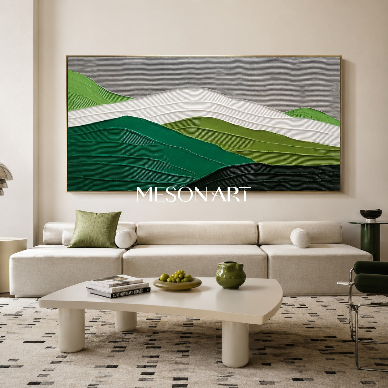 Large 3D Plaster Art Large 3D Green Abstract Painting Large 3D Green Textured Wall Art Minimalist Art