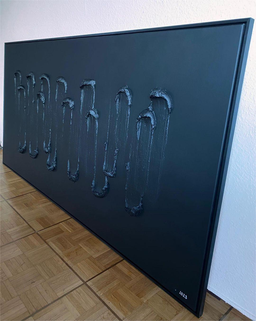 Large 3D Black Abstract Art Black Textured Wall Art Black Texture Acrylic Canvas Painting Black Art