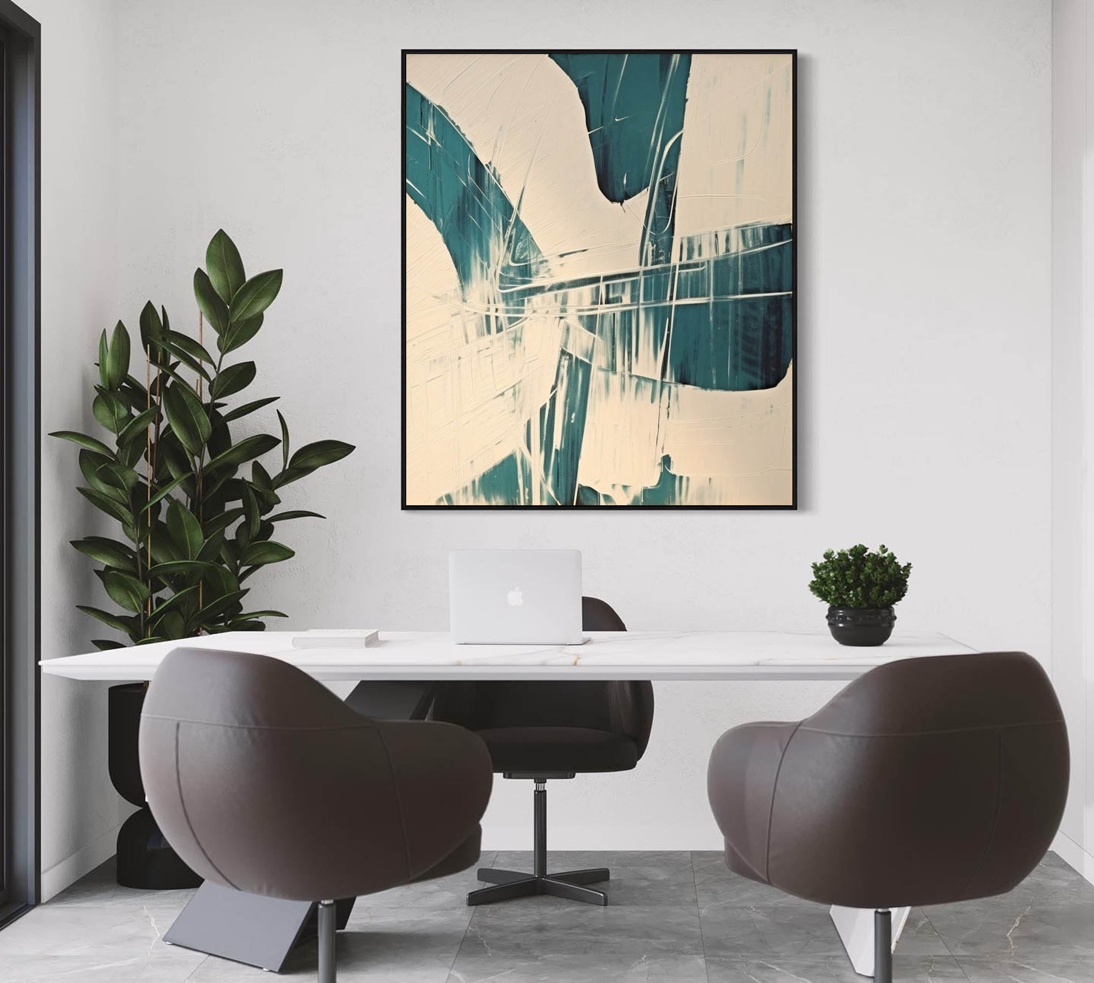 Beige and Blue Texture Wall Painting Minimalist Canvas Abstract Art Living Room Minimalist Wall Decor