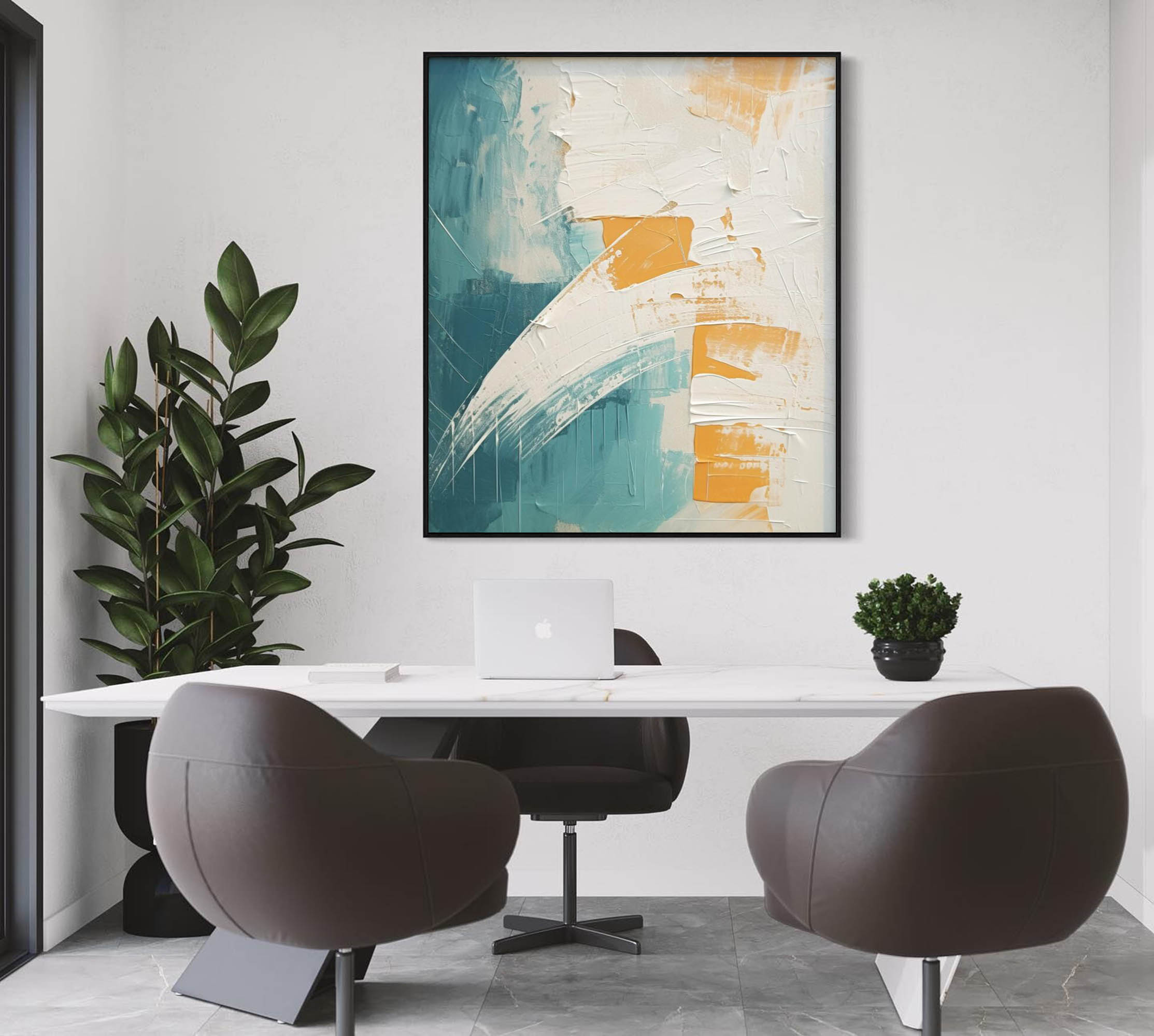 White and Blue Texture Painting Living Room Minimalist Wall Decor White and Blue Minimalist Canvas Wall Art