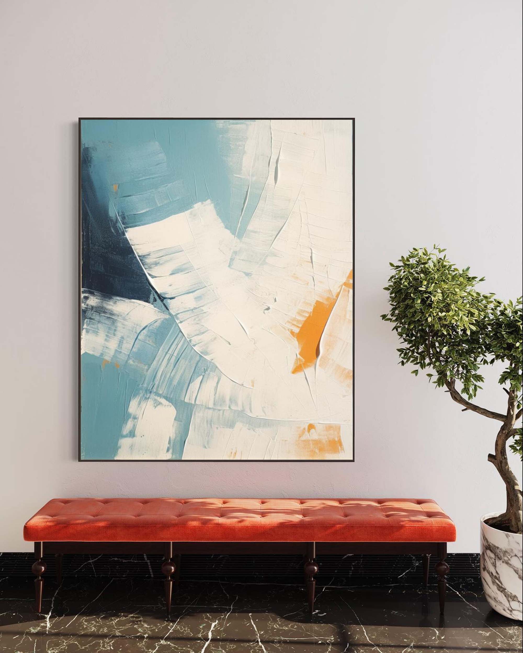 Blue and White Minimalist Wall Art Blue and White Texture Painting Living Room Minimalist Wall Decor