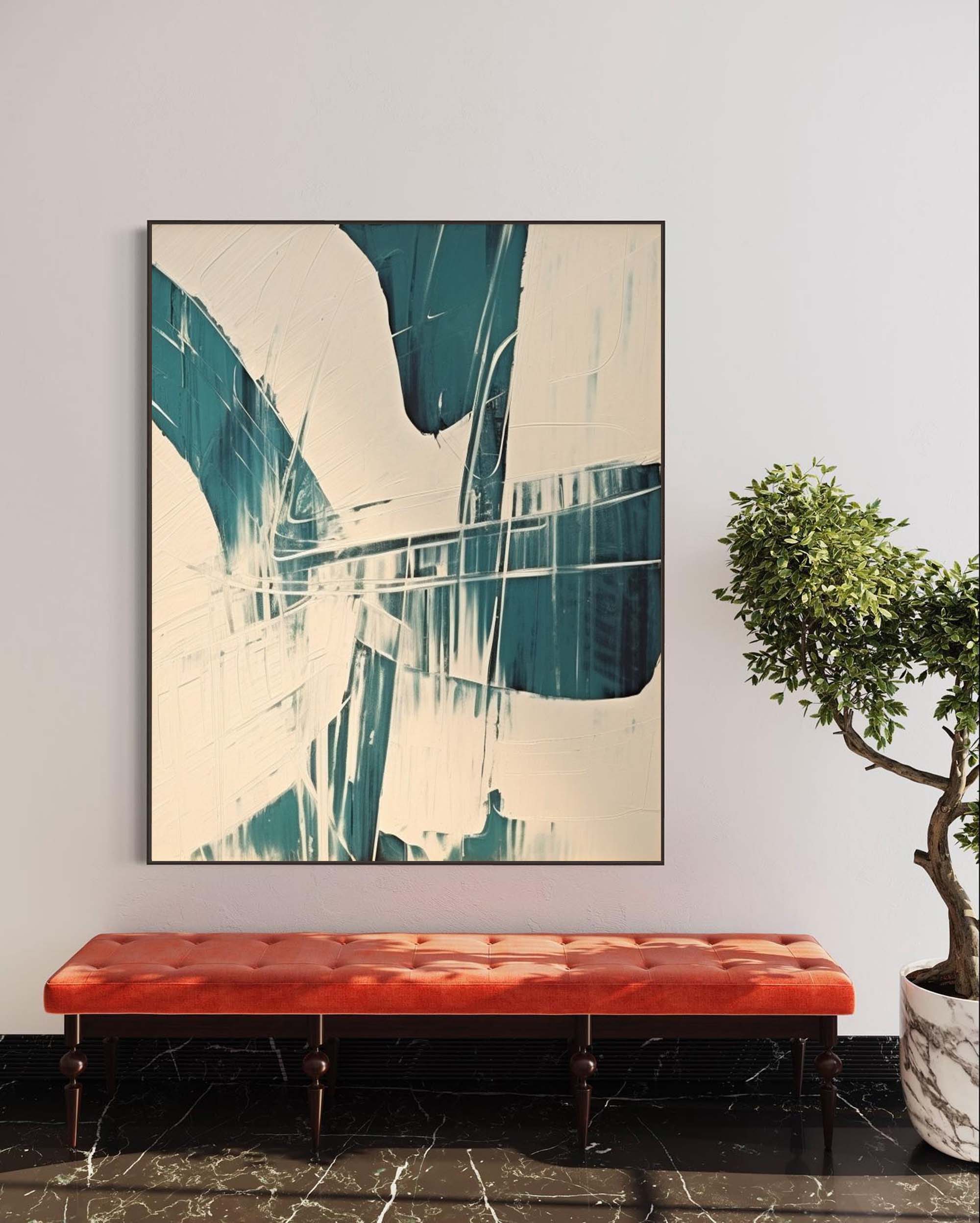 Beige and Blue Texture Wall Painting Minimalist Canvas Abstract Art Living Room Minimalist Wall Decor