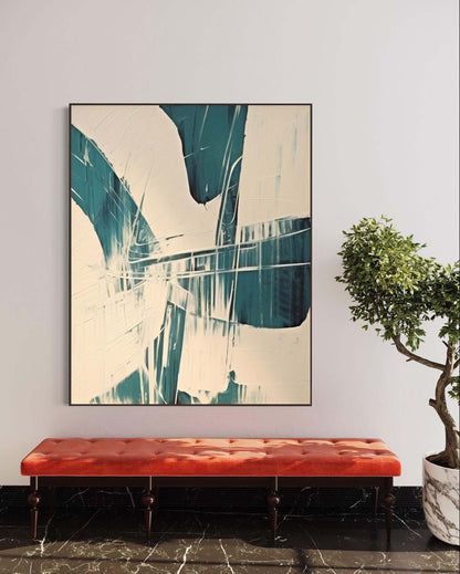 Beige and Blue Texture Wall Painting Minimalist Canvas Abstract Art Living Room Minimalist Wall Decor