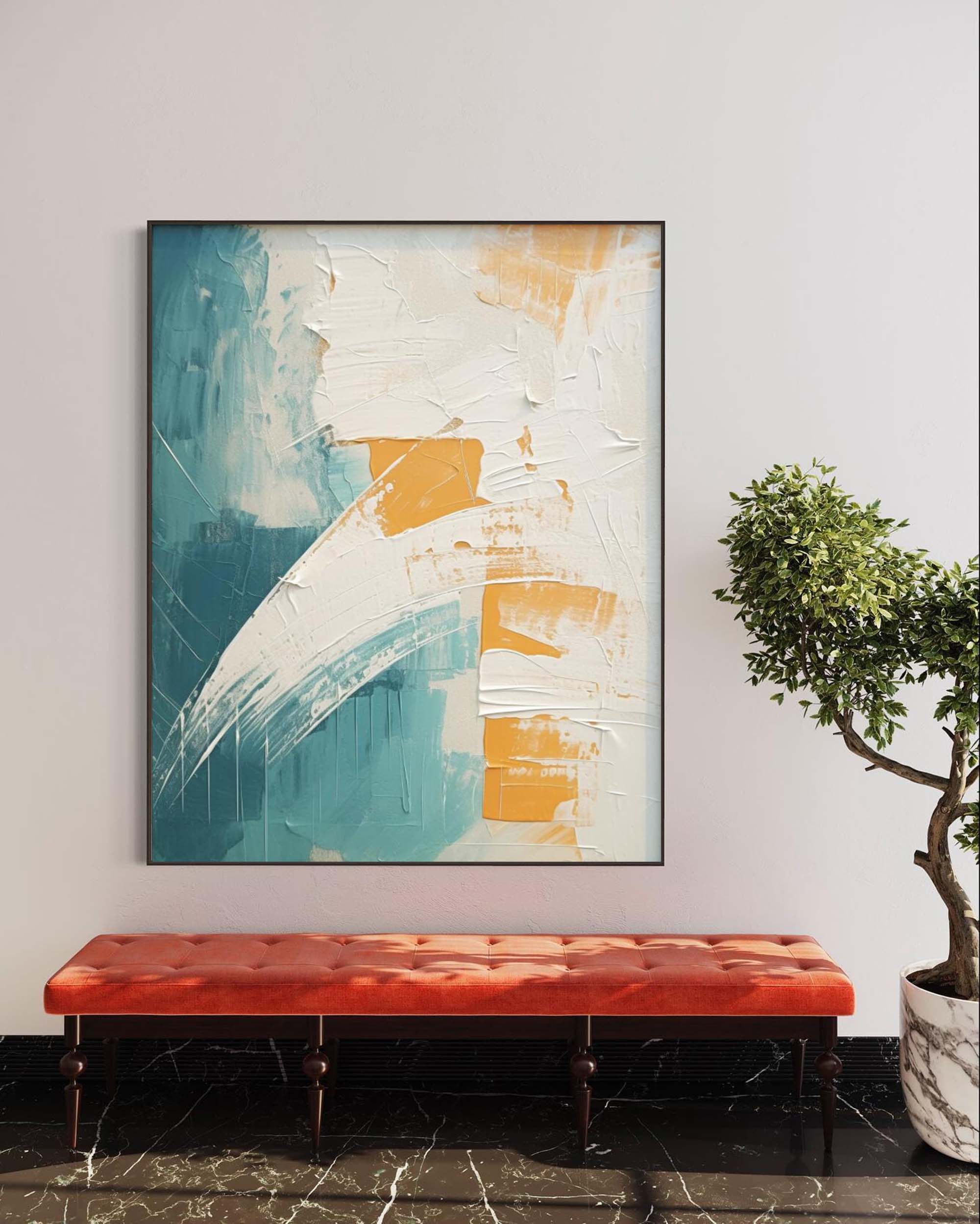 White and Blue Texture Painting Living Room Minimalist Wall Decor White and Blue Minimalist Canvas Wall Art