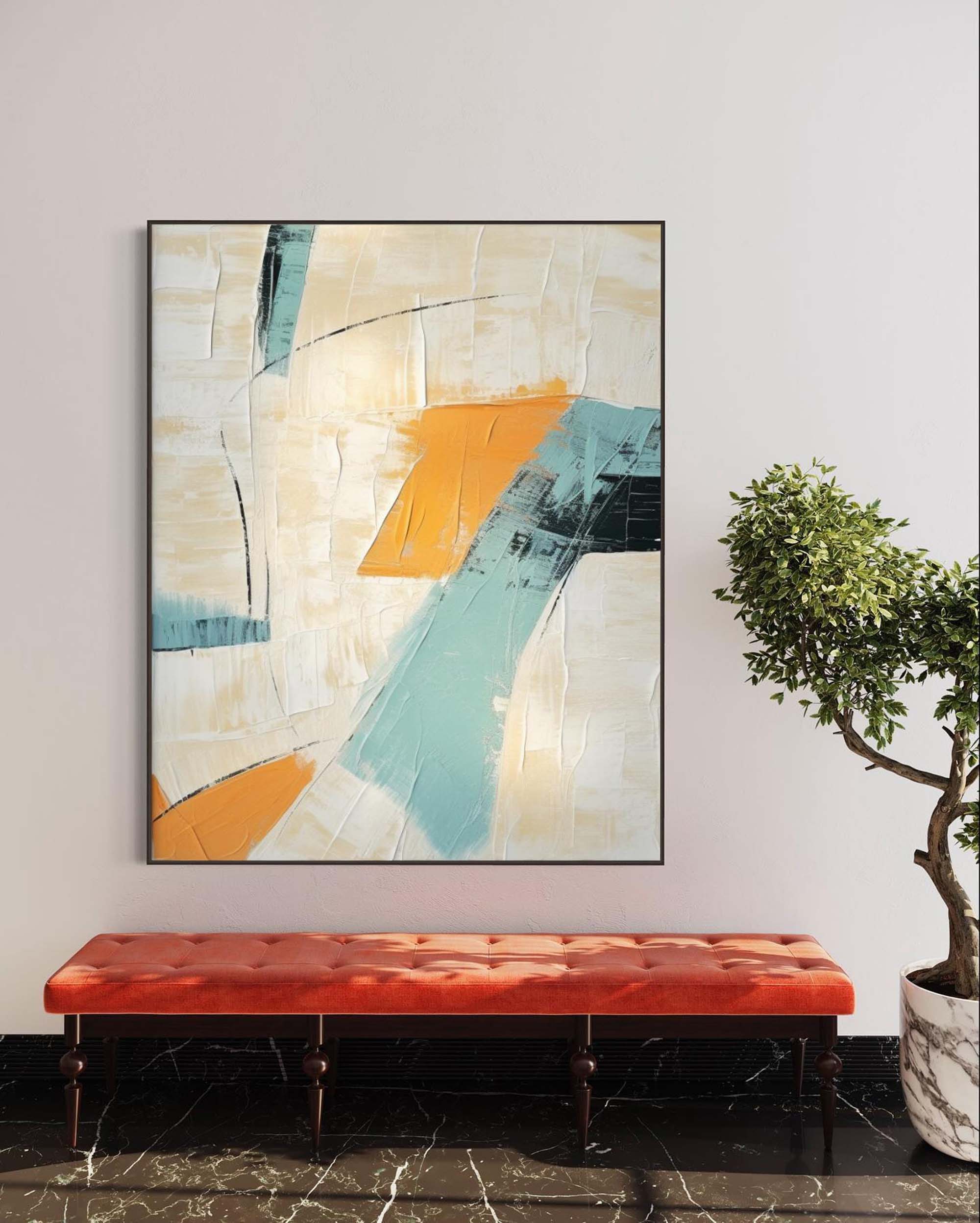 Beige and Blue Minimalist Canvas Wall Art Beige and Blue Texture Painting Blue Living Room Minimalist Wall Decor