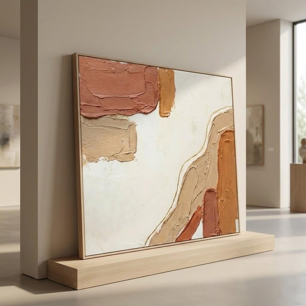 Terracotta & Beige Textured Abstract Art | Earth Tone Boho Canvas with Gold Line