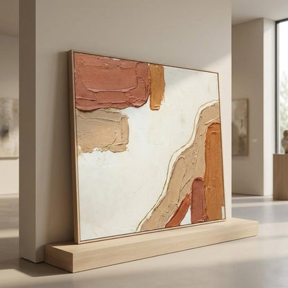 Terracotta & Beige Textured Abstract Art | Earth Tone Boho Canvas with Gold Line