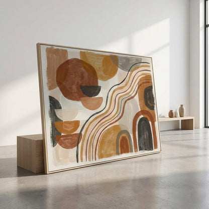 Boho Arch Wall Art Abstract Circles and Lines Painting Warm Tone Bedroom Decor