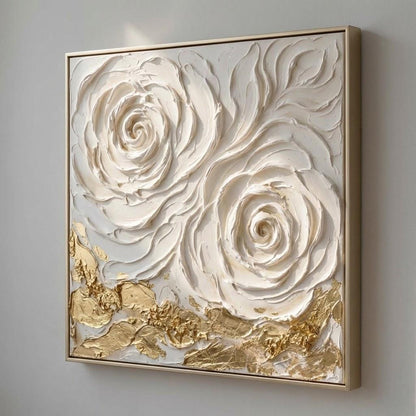 3D White Rose Canvas Art Abstract Floral Impasto Art Texture Painting