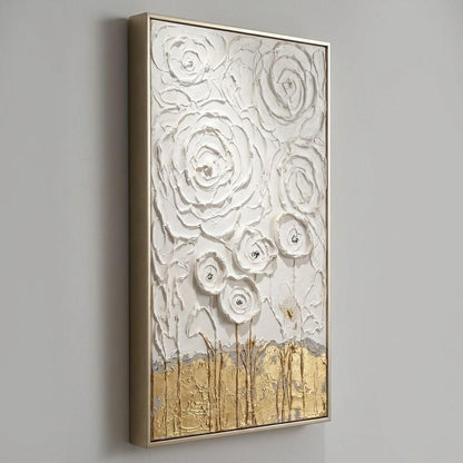 Large 3D Plaster Floral Art on Canvas Flower Textured Wall Decor