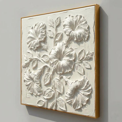 Gold Framed 3D White Petunia Art | Textured Trumpet Flower Decor