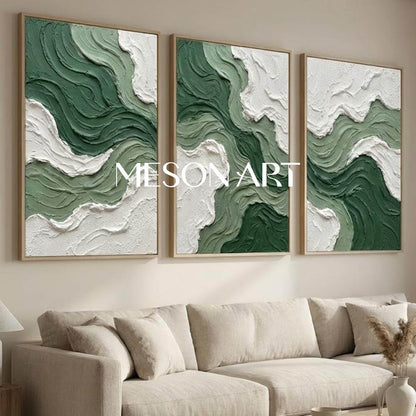 3D Green Sea Abstract Texture Painting 3-Piece Set Living Room Wall Art Decoration