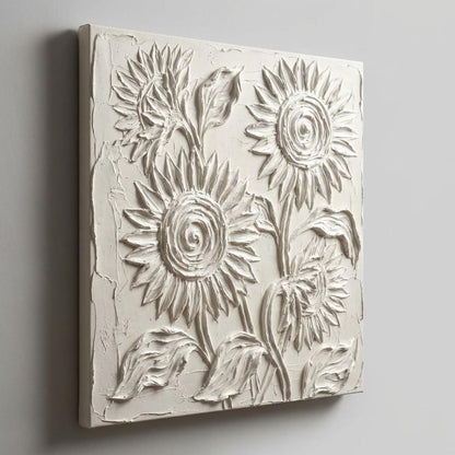 Square Framed 3D White Sunflower Art Flower Textured Wall Decor