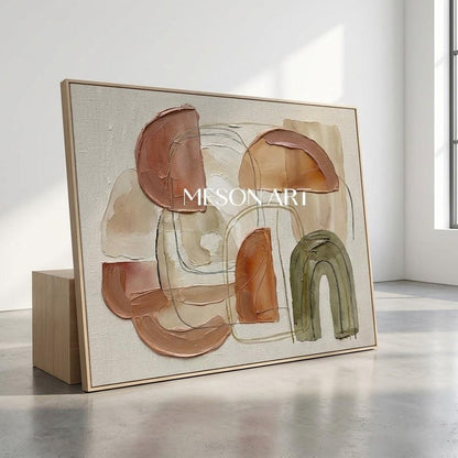 Boho Minimalist Canvas Painting Impasto Art with Lines Scandi Boho Home Decor