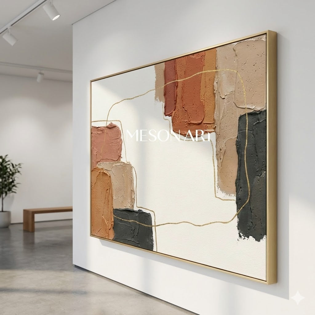 Modern Boho Wall Decor Neutral Abstract Art with Black Earth Tone Abstract Art