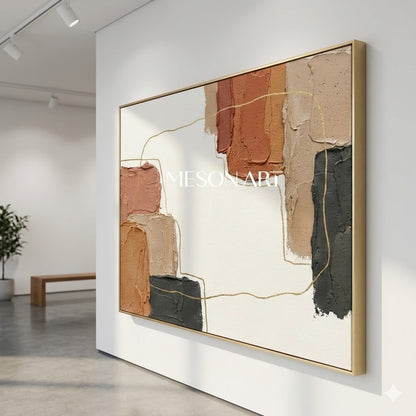 Modern Boho Wall Decor Neutral Abstract Art with Black Earth Tone Abstract Art