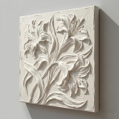 3D Lily Flower Textured Wall Painting, Lily Flower Plaster Canvas Art