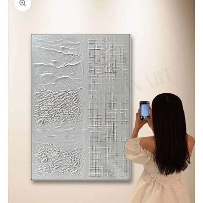 3D White Plaster Texture Wall Painting White Plaster Abstract Canvas Wall Art