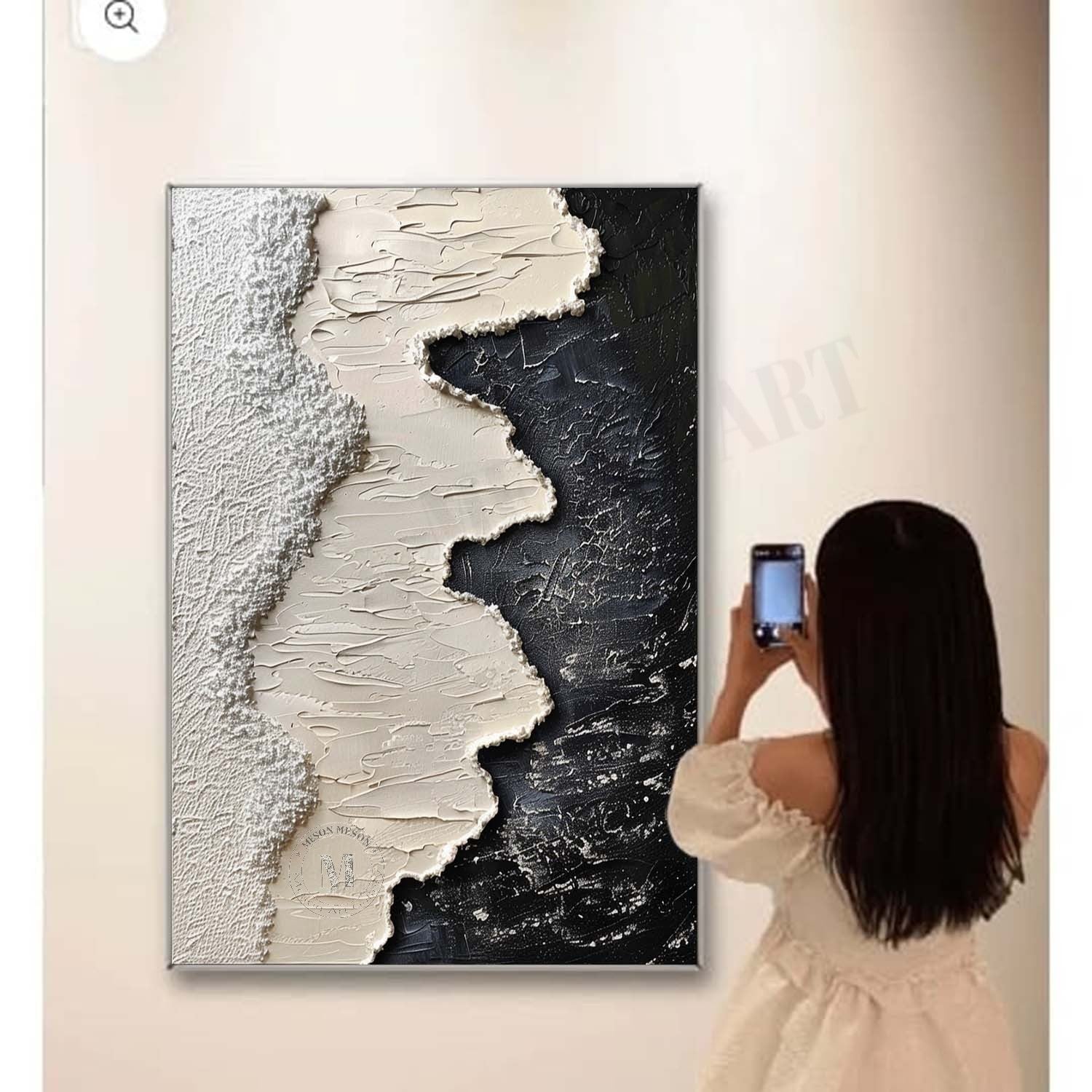 3D Black and White Ocean Waves Beach Canvas Art for Sale Black and White Texture Painting