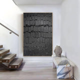 Large Black 3D Abstract Art Textured Wall Art Plaster Wall Art Minimalist Art Wall Decor Paintings