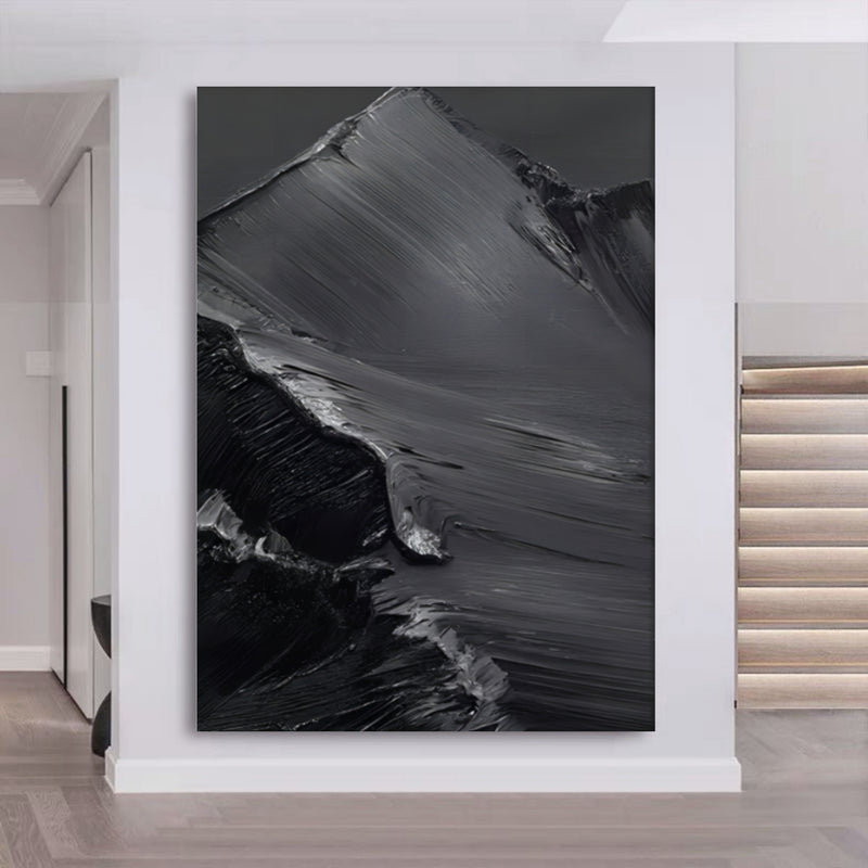 Black Textured Acrylic Abstract Painting Black 3D Textured Wall Art Black Minimalist Canvas Art Home Wall Decor