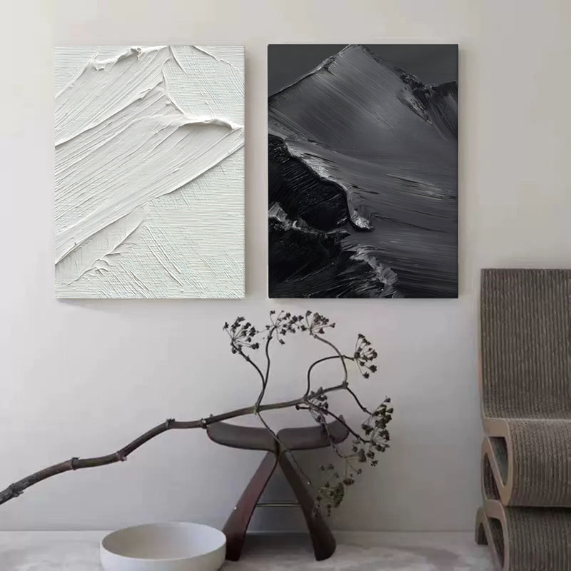 Black and White Abstract Painting Set of 2 Black and White Texture Wall Art Set of 2 Living Room Decorative Painting Set of 2