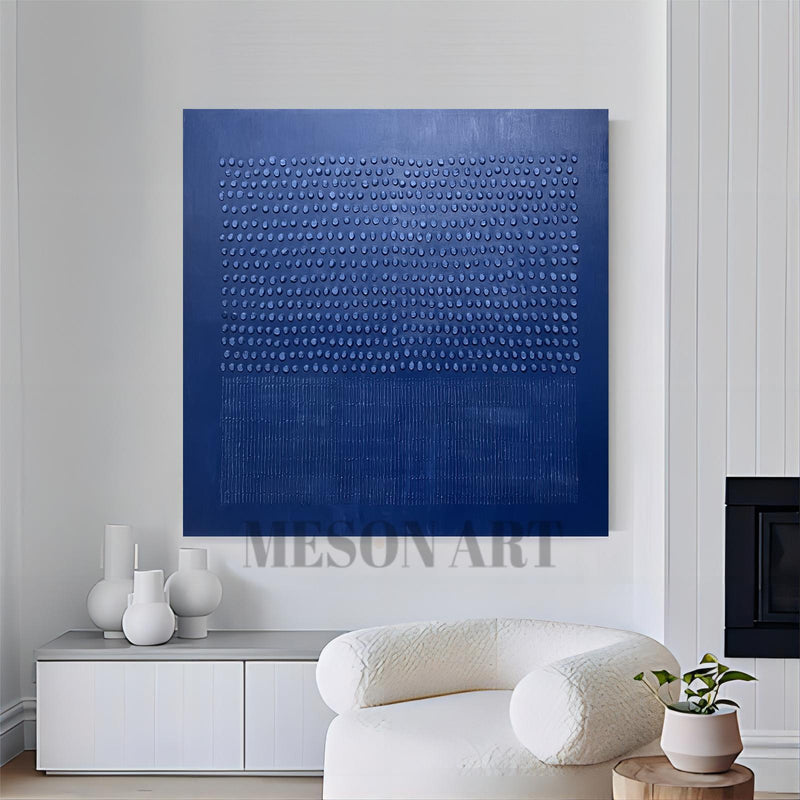 Blue 3D Abstract Painting Blue Textured Wall Art Blue Minimalist Abstract Canvas Art 3D Plaster Art