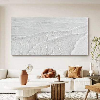 Oversized White 3D Abstract Painting Plaster Wall Art 3D Textured Acrylic Painting Minimalist Art