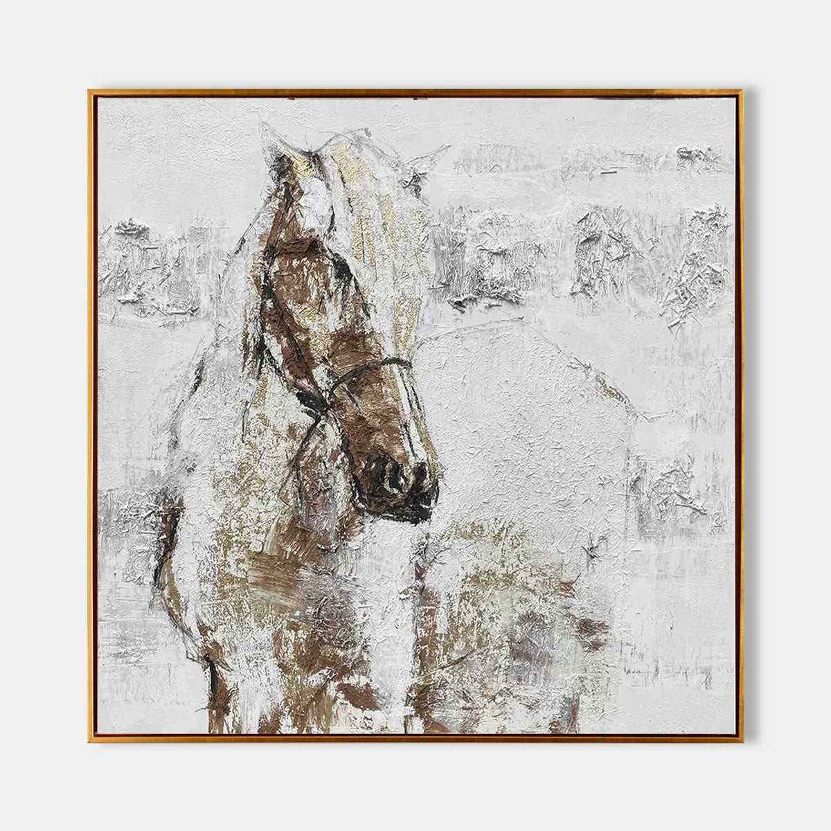 White Horse Oil Painting Textured Horse Canvas Wabi Sabi Wall Art ...