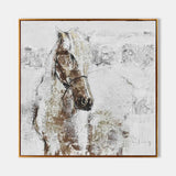 White Horse Oil Painting Textured Horse Canvas Wabi Sabi Wall Art Contemporary Horse Home Decor