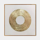 Gold and White 3D Abstract Painting Circle Painting Gold Textured Wall Art Gold Abstract Canvas Art