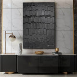 Large Black 3D Abstract Art Textured Wall Art Plaster Wall Art Minimalist Art Wall Decor Paintings