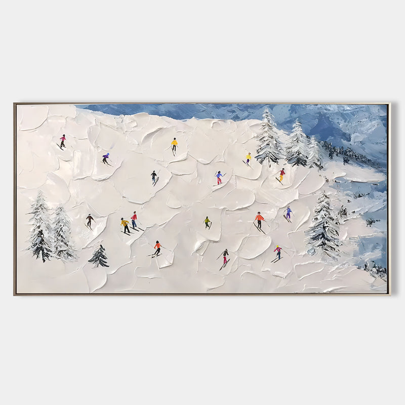 Original Ski Sport Painting on Canvas Custom Painting Plaster Wall Art Personalized Gift Skier on Snowy Mountain Art White Snow Skiing Art