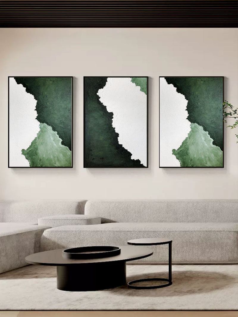 Large Green 3D Abstract Art Set of 3 Textured Wall Art Set of 2 Green Minimalist Painting Set of 2